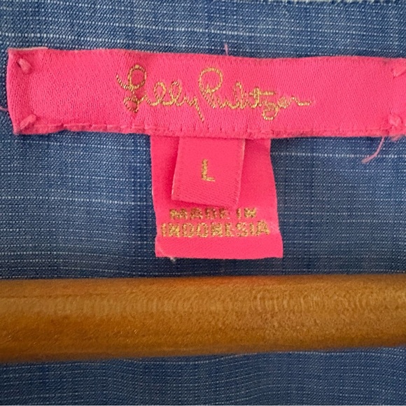 Lilly Pulitzer Amelia Island Flounce Sleeve Top Coastal Blue Lace Accent Size L - Picture 7 of 13